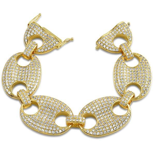 .925 Sterling Silver 24MM Marine Link CZ Bling Bling Bracelet Gold HipHopBling