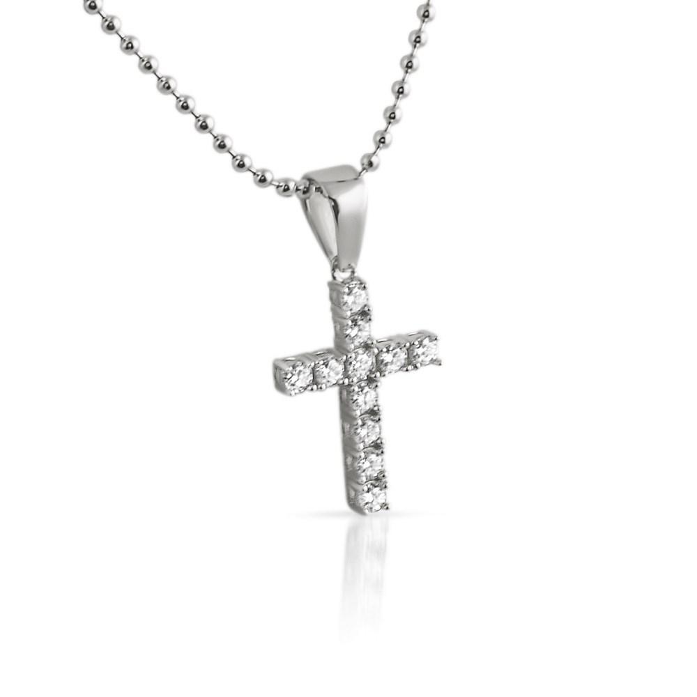 .925 Sterling Silver 3MM CZ Tennis Cross White Gold HipHopBling