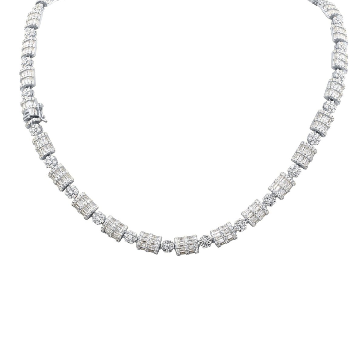 .925 Sterling Silver Cluster & Baguette Dome CZ Iced Out Chain Yellow Gold 20" HipHopBling