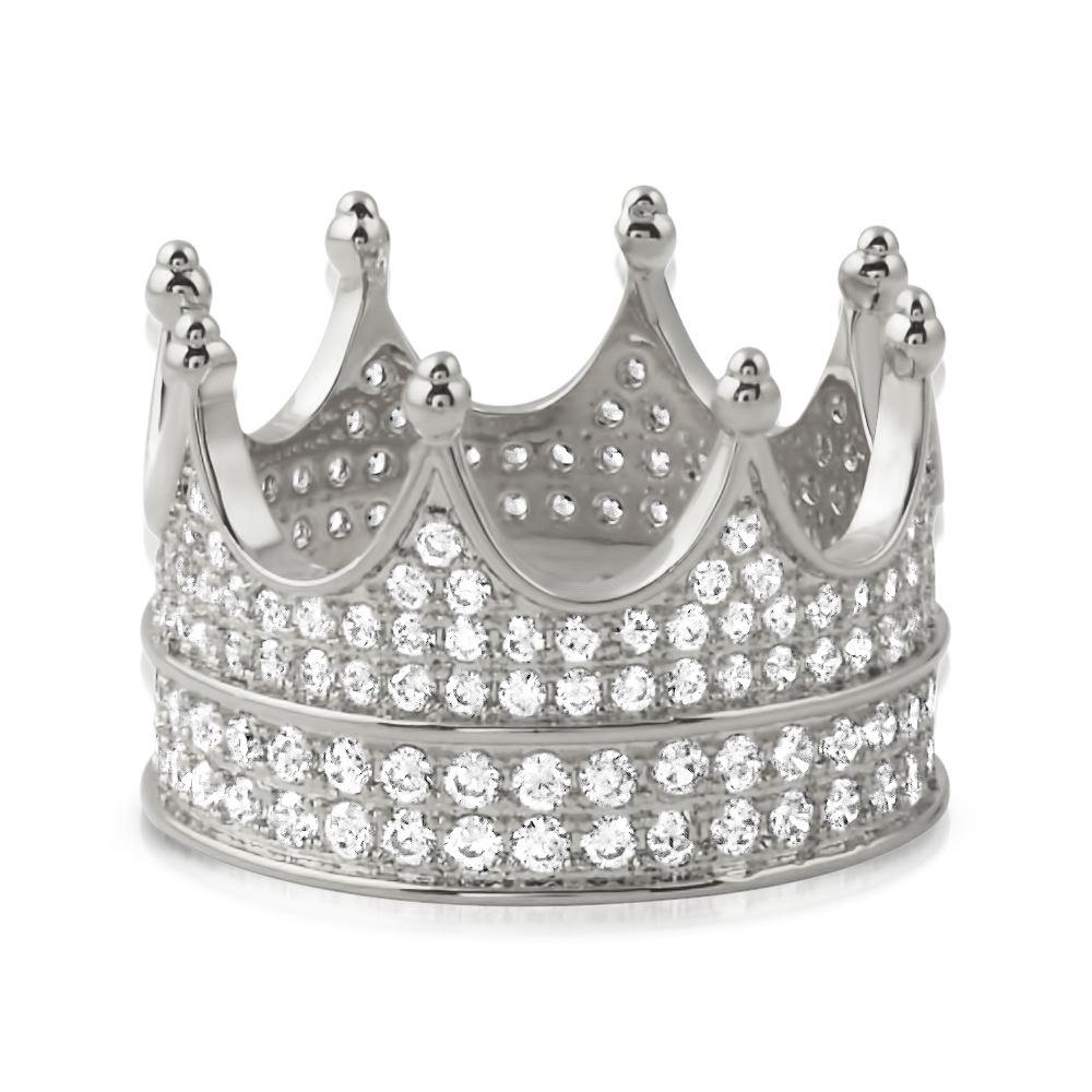 .925 Sterling Silver Crown of the Throne Eternity CZ Bling Ring Yellow Gold 7 HipHopBling