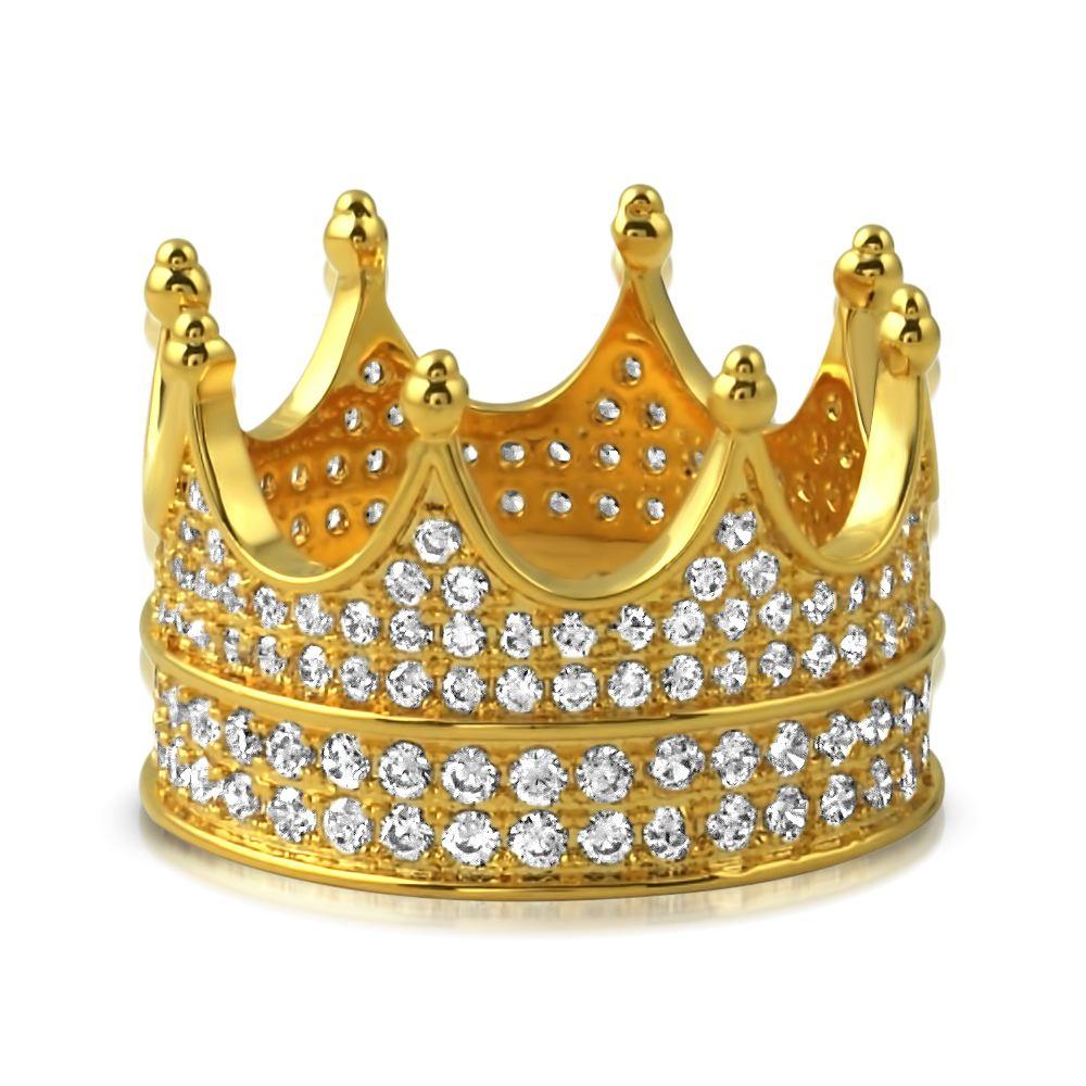.925 Sterling Silver Crown of the Throne Eternity CZ Bling Ring Yellow Gold 7 HipHopBling
