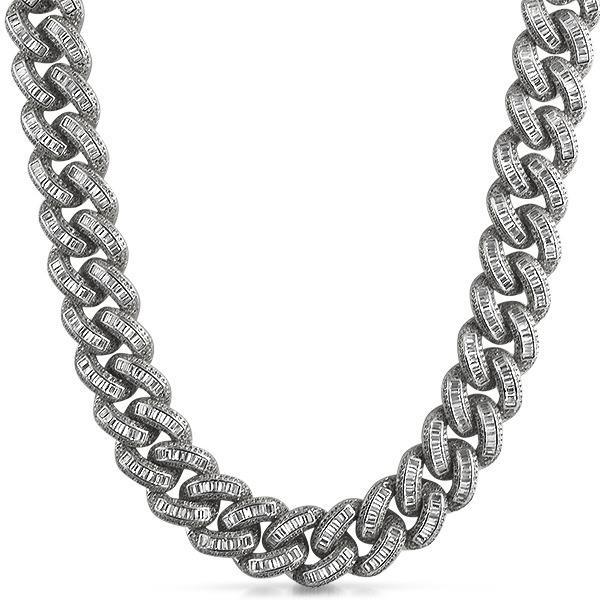 .925 Sterling Silver CZ Baguette Micro Pave Chain 16" HipHopBling