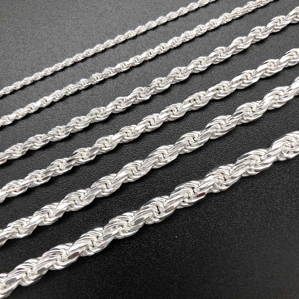 .925 Sterling Silver Diamond Cut Rope Chain / Bracelet 1.5MM 16" HipHopBling