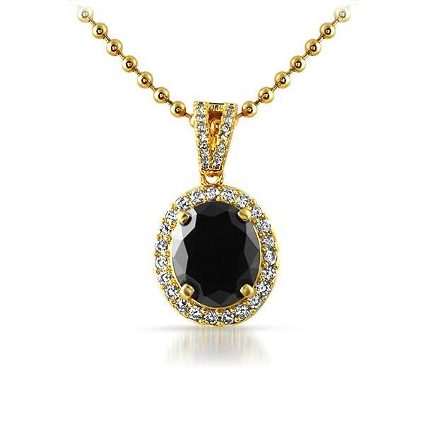 .925 Sterling Silver Gold Black Oval Gem Pendant HipHopBling