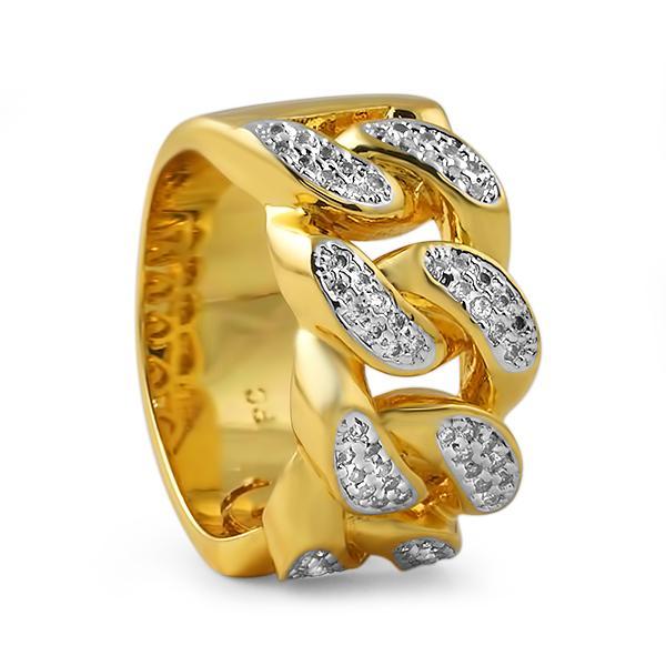 .925 Sterling Silver Gold Cuban Link Iced Out Bling Ring 7 HipHopBling