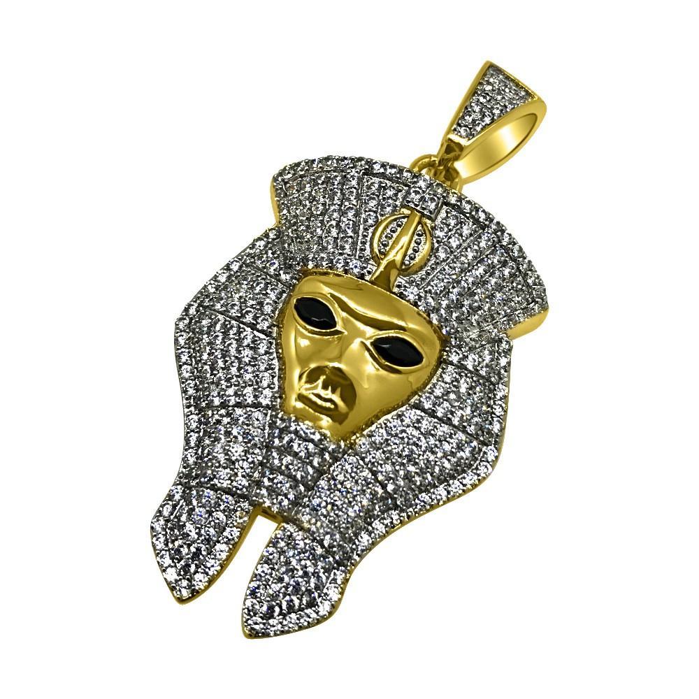 .925 Sterling Silver Pharaoh CZ Bling Bling Pendant White Gold HipHopBling