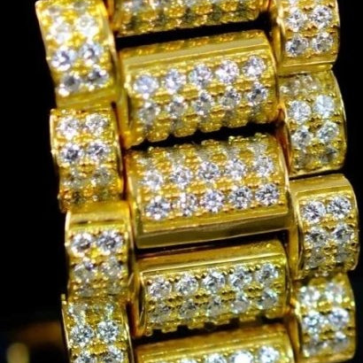 .925 Sterling Silver President CZ Bling Bling Bracelet 22MM in Gold 8" HipHopBling