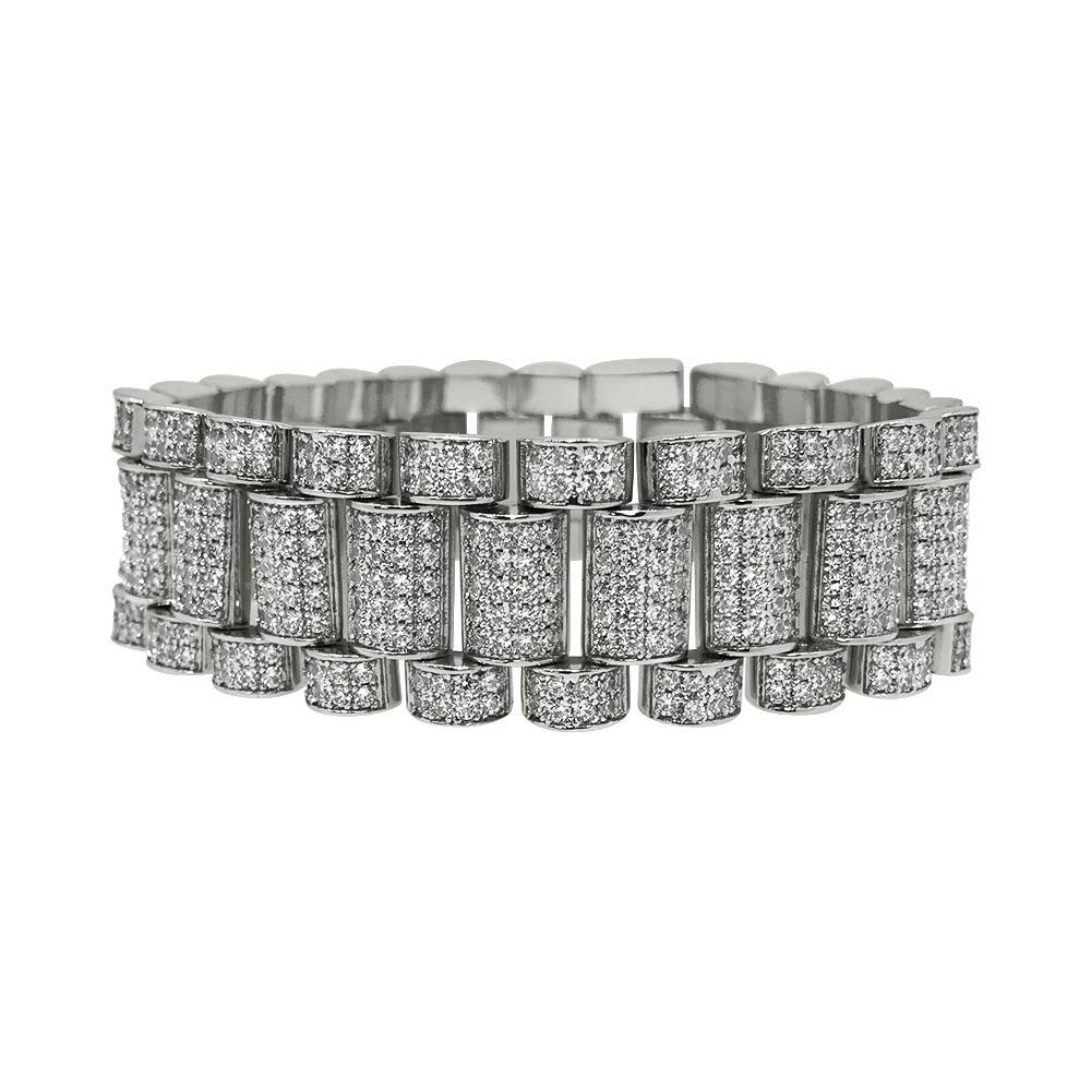 .925 Sterling Silver President CZ Bling Bling Bracelet 22MM in Rhodium 8" HipHopBling