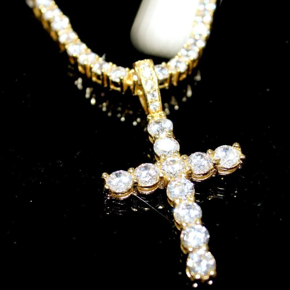 .925 Sterling Silver Tennis Bling Bling Cross Wrapped White Gold HipHopBling