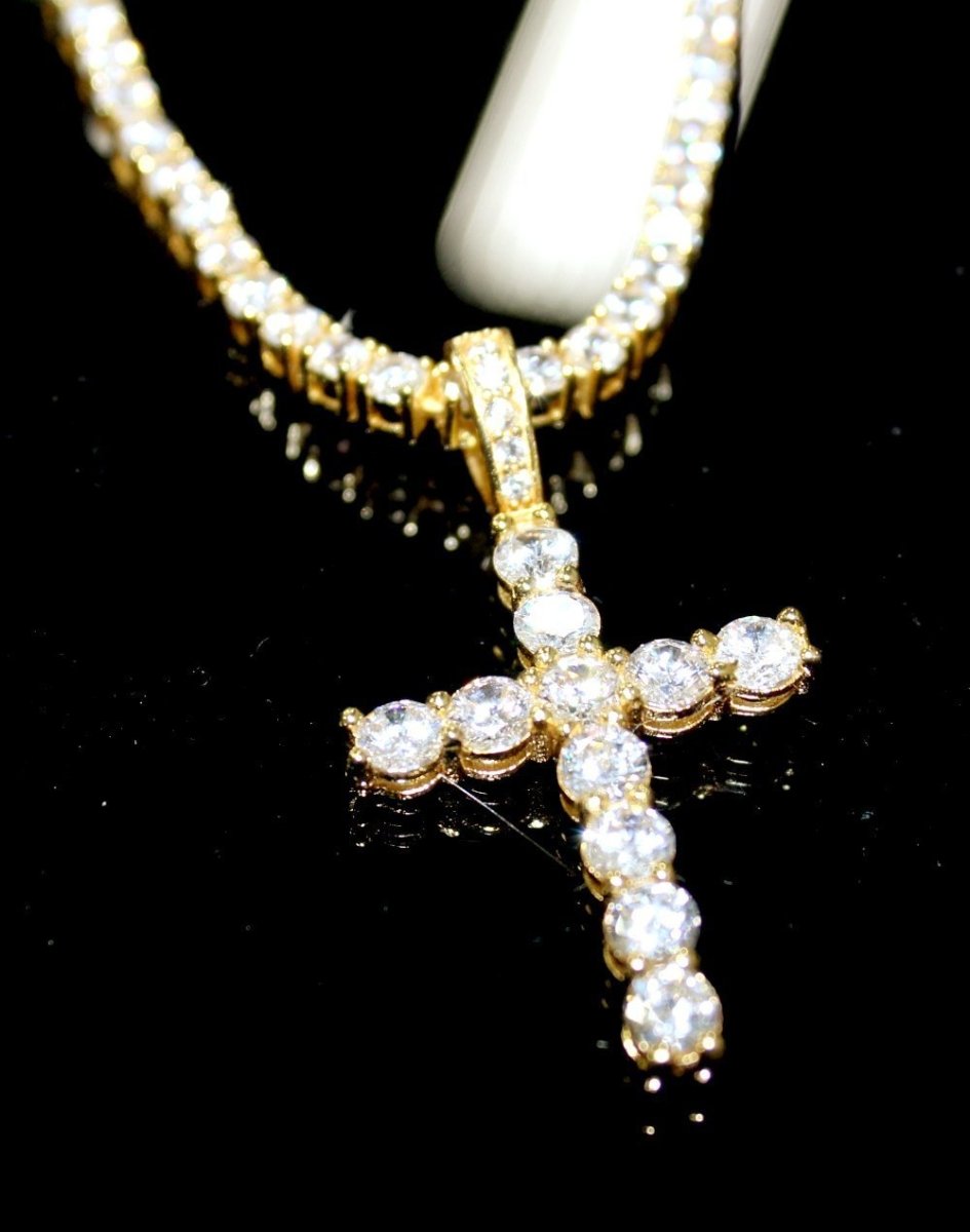 .925 Sterling Silver Tennis Bling Bling Cross Wrapped White Gold HipHopBling