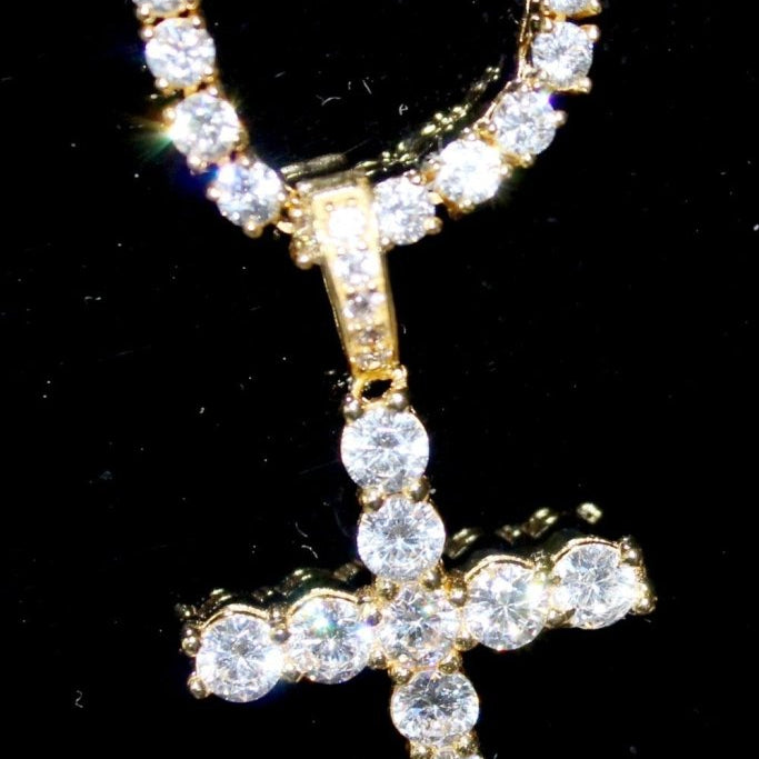 .925 Sterling Silver Tennis Bling Bling Cross Wrapped White Gold HipHopBling