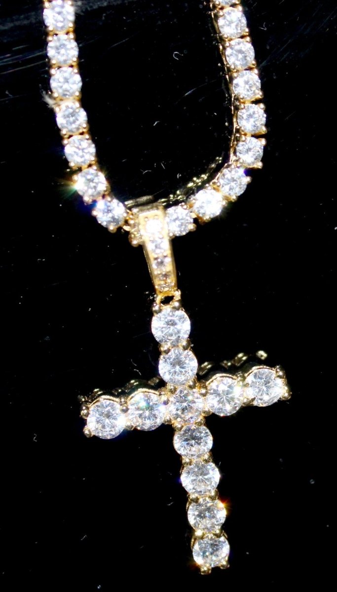 .925 Sterling Silver Tennis Bling Bling Cross Wrapped White Gold HipHopBling
