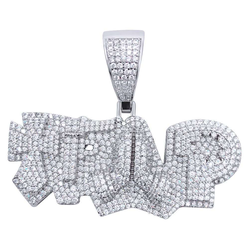 .925 Sterling Silver TRAP VVS CZ Iced Out Pendant White Gold HipHopBling