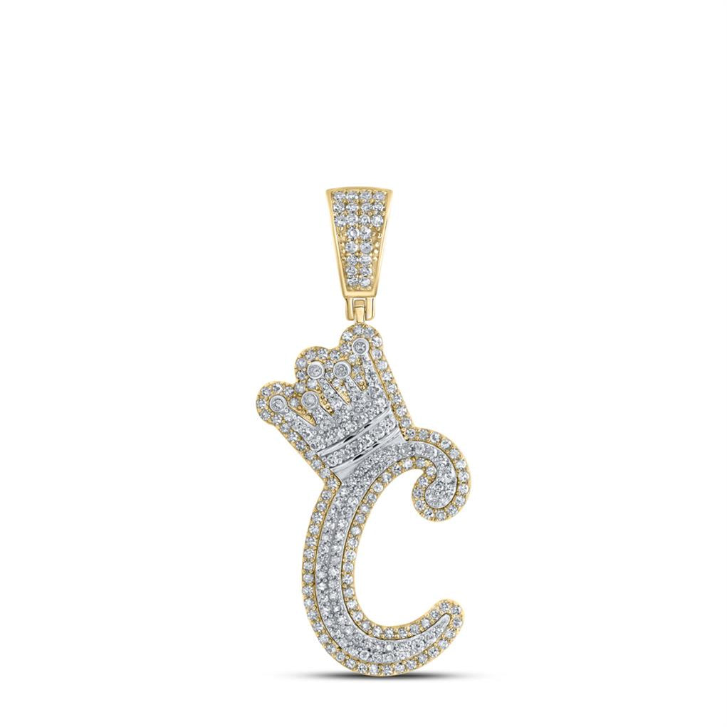 A - Z Crown Letter Initial Diamond Pendant 10K Yellow Gold C HipHopBling
