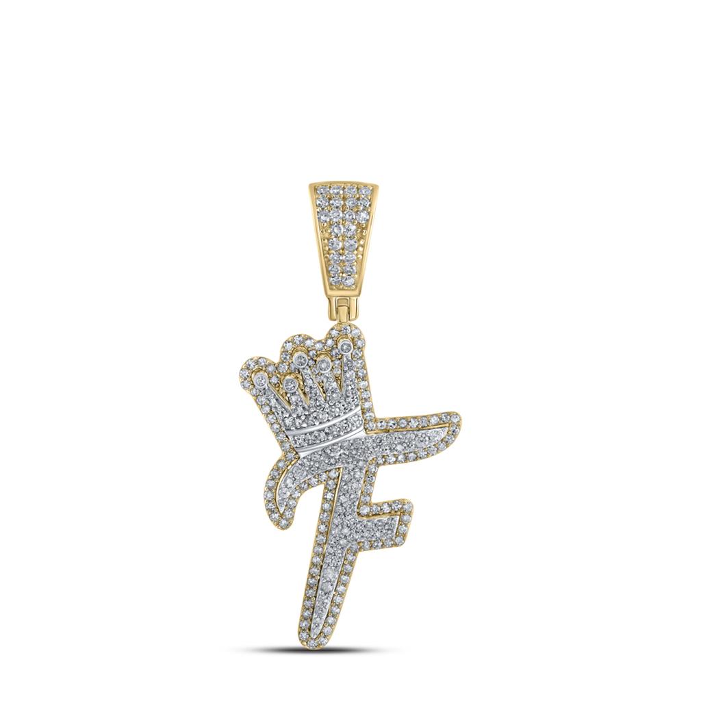 A - Z Crown Letter Initial Diamond Pendant 10K Yellow Gold F HipHopBling