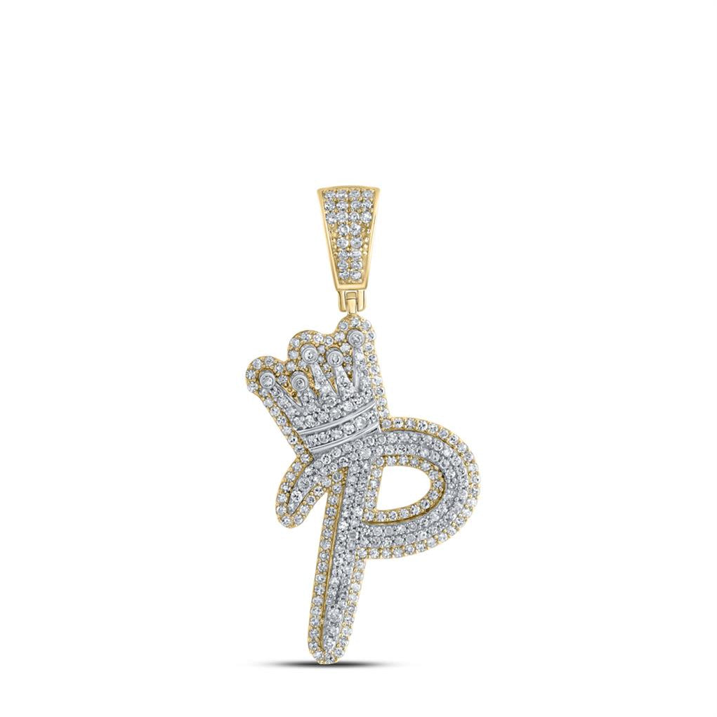 A - Z Crown Letter Initial Diamond Pendant 10K Yellow Gold P HipHopBling