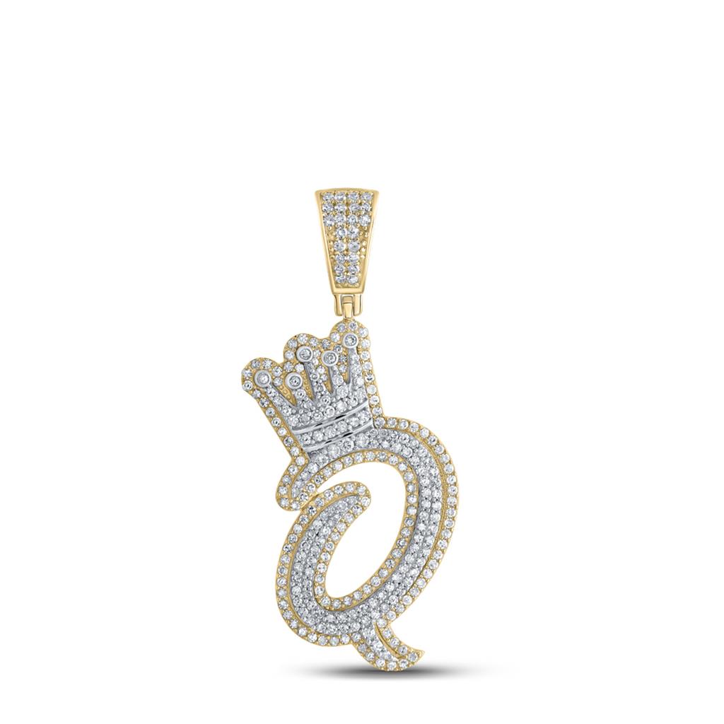 A - Z Crown Letter Initial Diamond Pendant 10K Yellow Gold Q HipHopBling