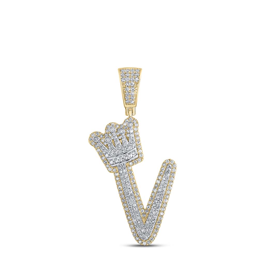 A - Z Crown Letter Initial Diamond Pendant 10K Yellow Gold V HipHopBling