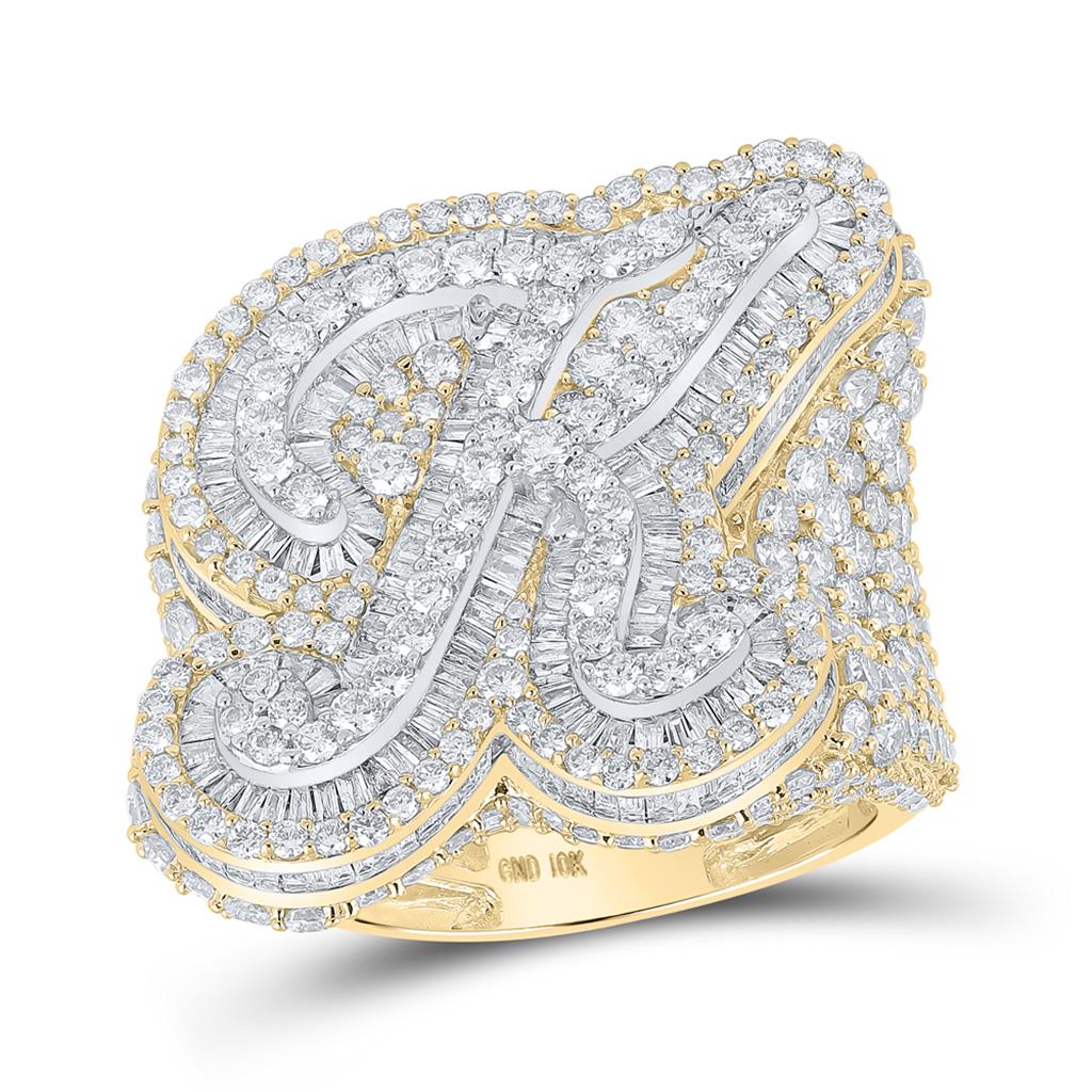 A - Z Initial Cursive Baguette Diamond Ring 10K Yellow Gold K HipHopBling