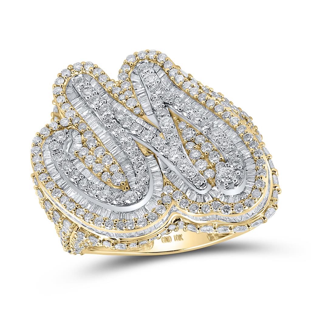 A - Z Initial Cursive Baguette Diamond Ring 10K Yellow Gold M HipHopBling