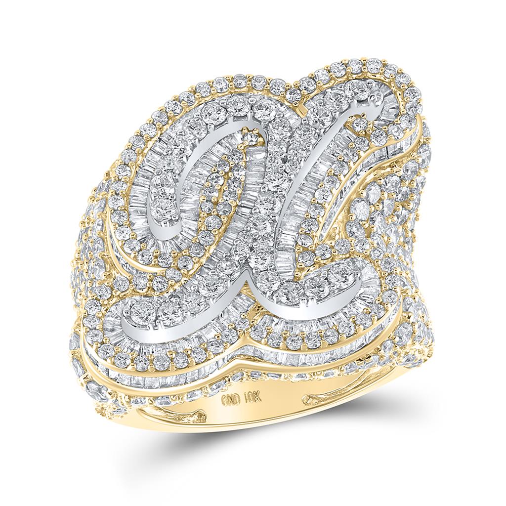 A - Z Initial Cursive Baguette Diamond Ring 10K Yellow Gold X HipHopBling