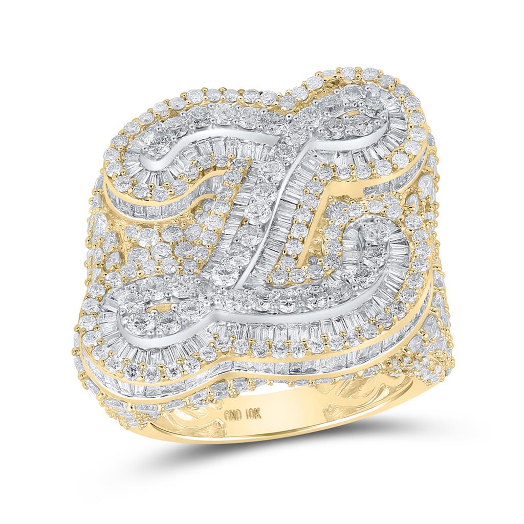 A - Z Initial Cursive Baguette Diamond Ring 10K Yellow Gold Z HipHopBling
