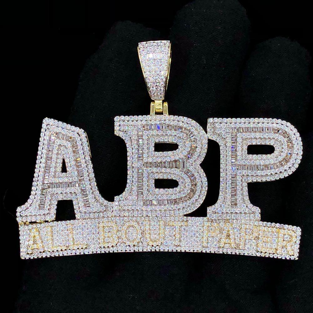 ABP All Bout Paper Baguette VVS CZ Hip Hop Iced Out Pendant Yellow Gold HipHopBling