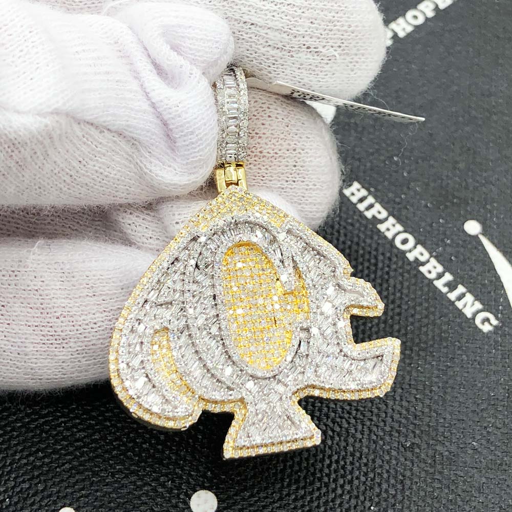 ACE Spade Baguette Diamond Pendant 2.30cttw 10K Yellow Gold HipHopBling