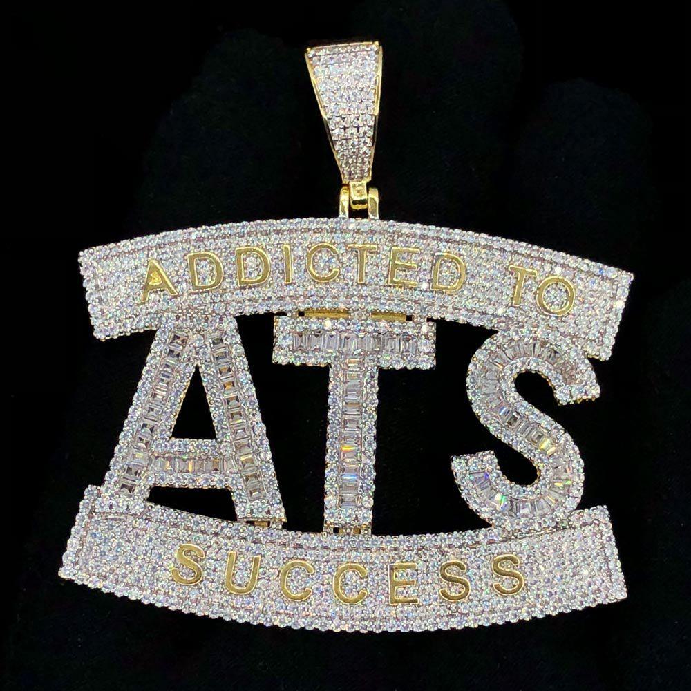 Addicted To Success Baguette VVS CZ Hip Hop Iced Out Pendant Yellow Gold HipHopBling