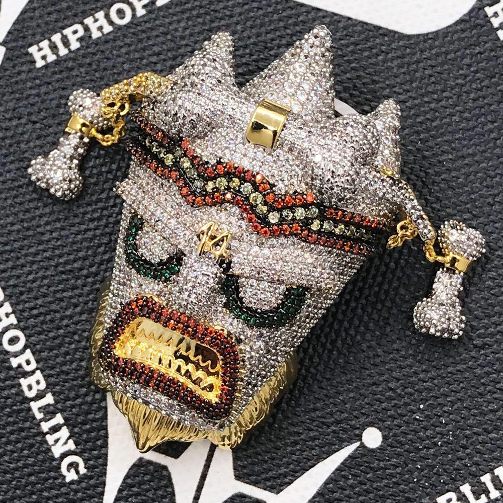 African Statue 3D CZ Hip Hop Bling Bling Pendant Yellow Gold HipHopBling