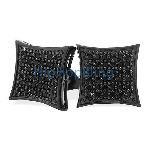 All Black Large Silver Micro Pave CZ Iced Out Earrings HipHopBling