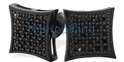 All Black Medium Kite Silver CZ Micro Pave Iced Out Earrings HipHopBling