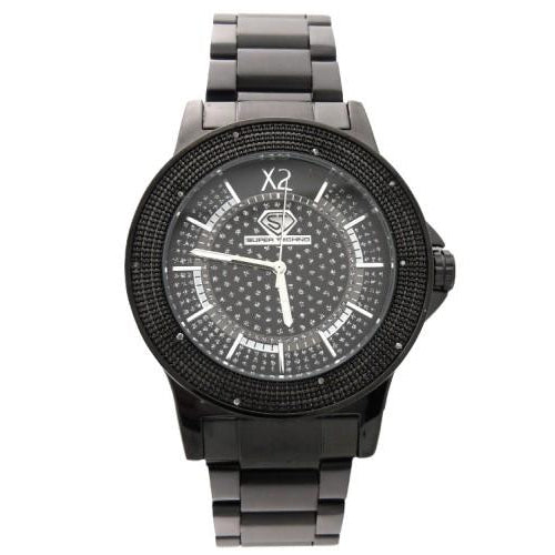 All Black Super Techno Real Diamond Watch Bling HipHopBling