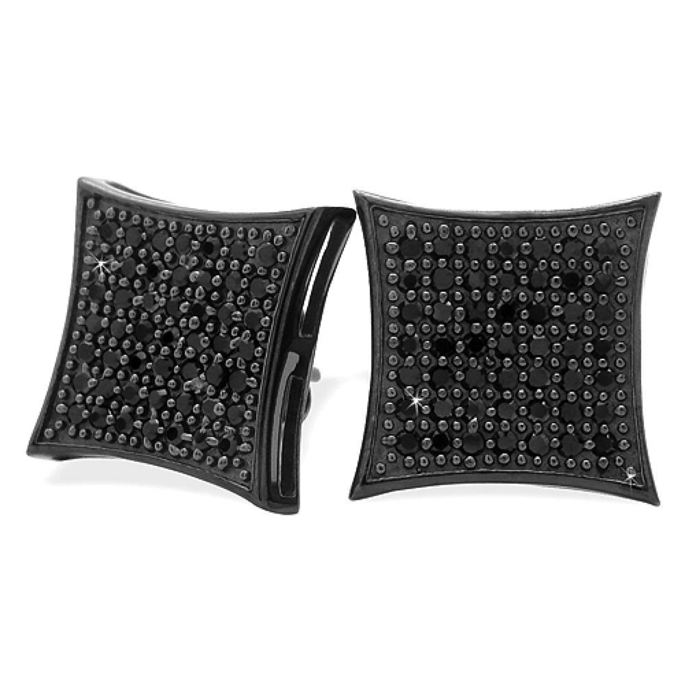 All Black XL Kite CZ .925 Silver Micro Pave Bling Bling Earrings HipHopBling