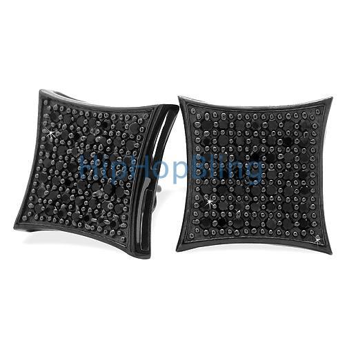 All Black XL Kite CZ .925 Silver Micro Pave Bling Bling Earrings HipHopBling