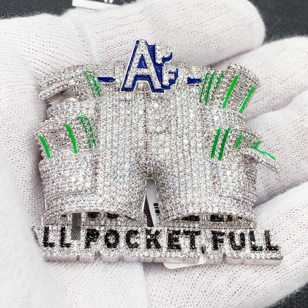 All Pockets Full CZ Hip Hop Bling Iced Out Pendant White Gold HipHopBling