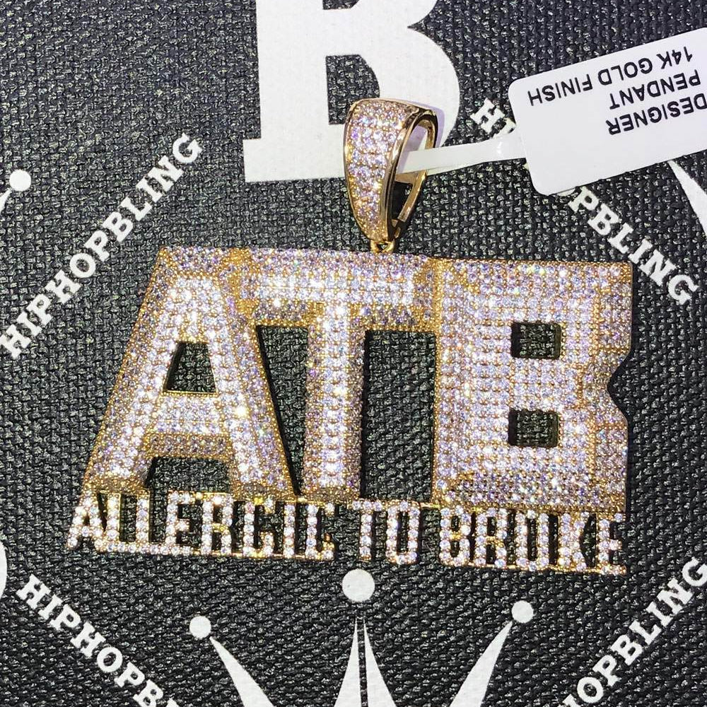 Allergic to Broke ATB CZ Hip Hop Bling Bling Pendant White Gold HipHopBling