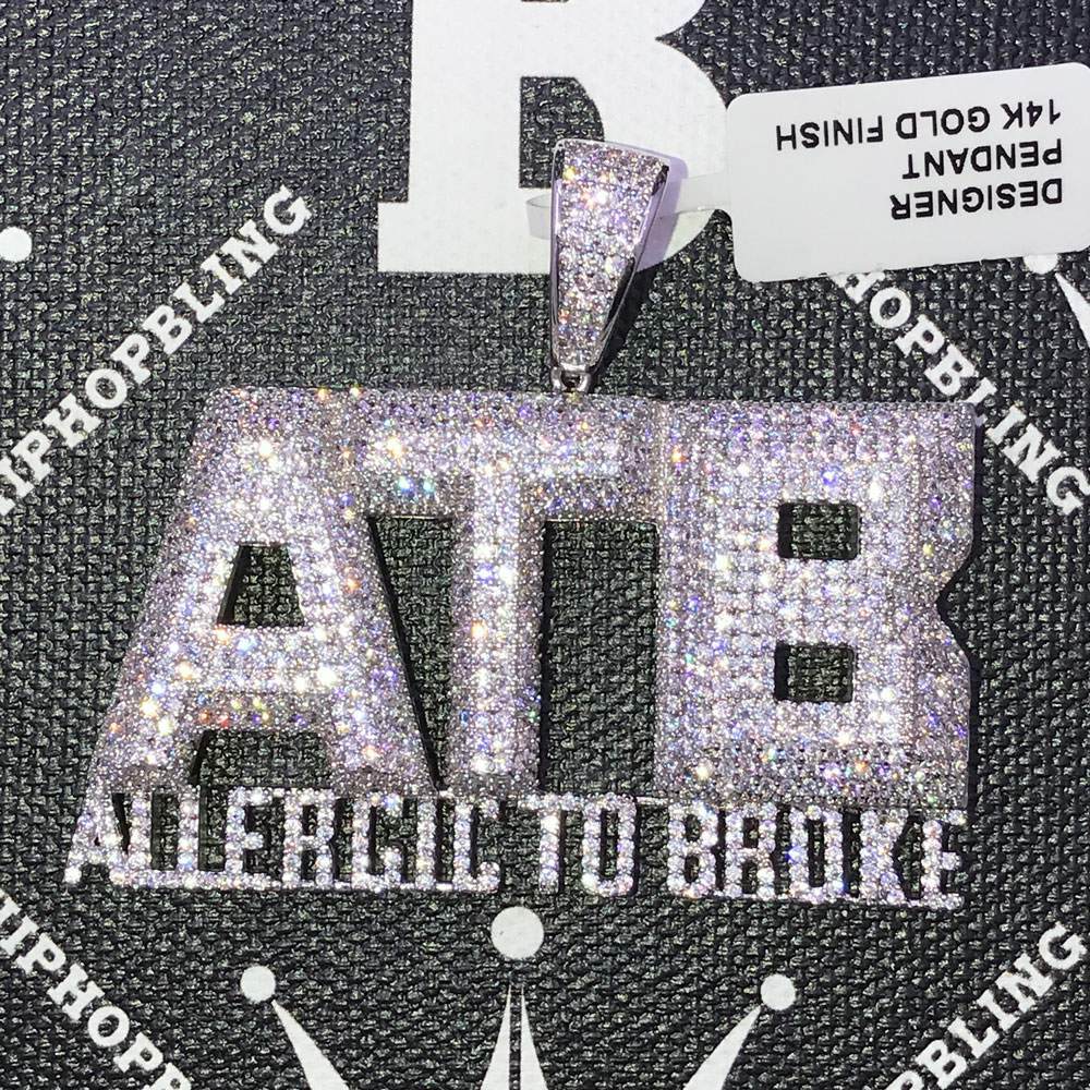 Allergic to Broke ATB CZ Hip Hop Bling Bling Pendant White Gold HipHopBling
