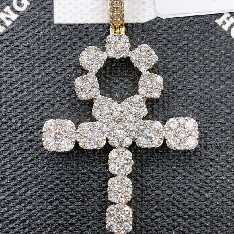 Ankh Cross Cluster Expanding Diamond Pendant 2.46cttw 10K Yellow Gold HipHopBling