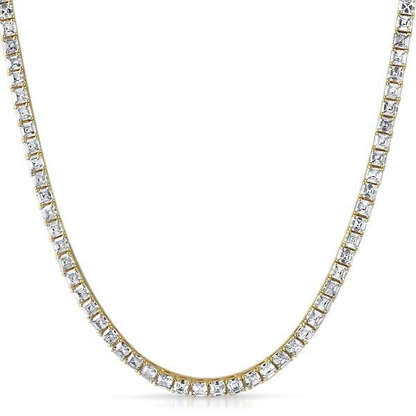 Asscher 4MM 1 Row CZ Gold Tennis Chain 18" HipHopBling