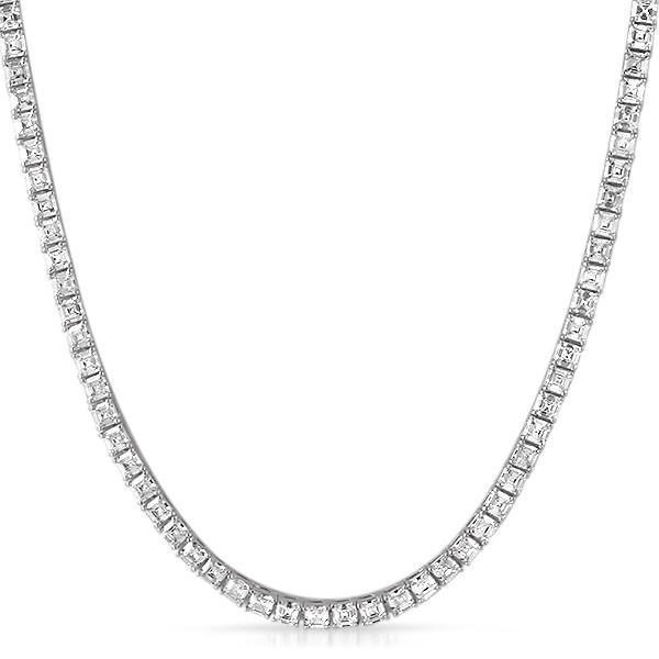 Asscher Cut 4MM 1 Row CZ Rhodium Tennis Chain 18" HipHopBling