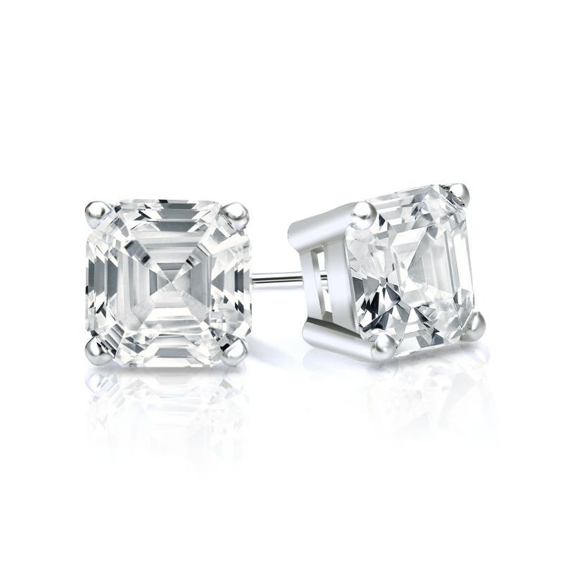 Asscher Cut Moissanite VVS D Stud Earrings .925 Sterling Silver White Gold 5MM (1.20 Carats) HipHopBling