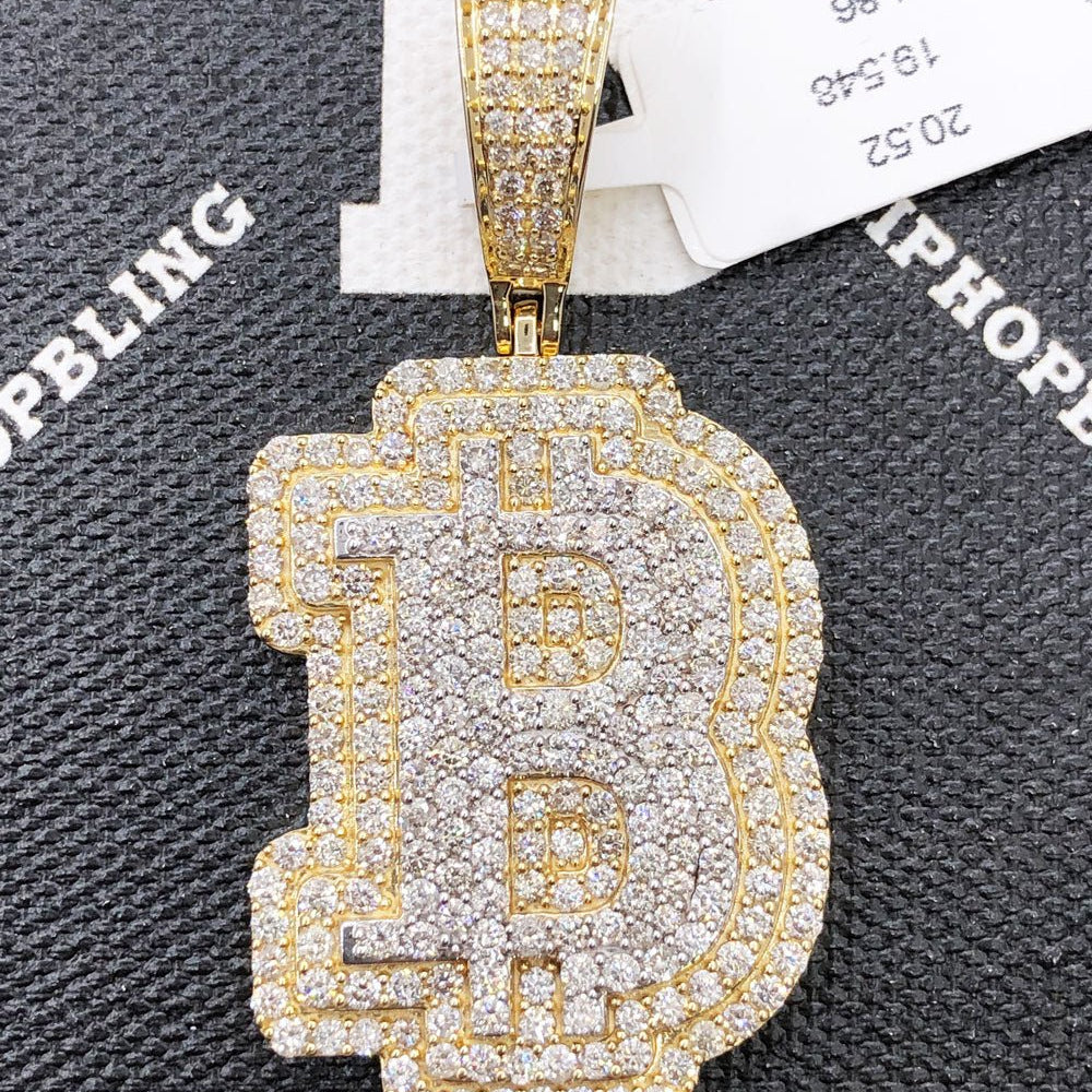 B Bitcoin BTC Diamond Pendant 4.86cttw 10K Yellow Gold HipHopBling