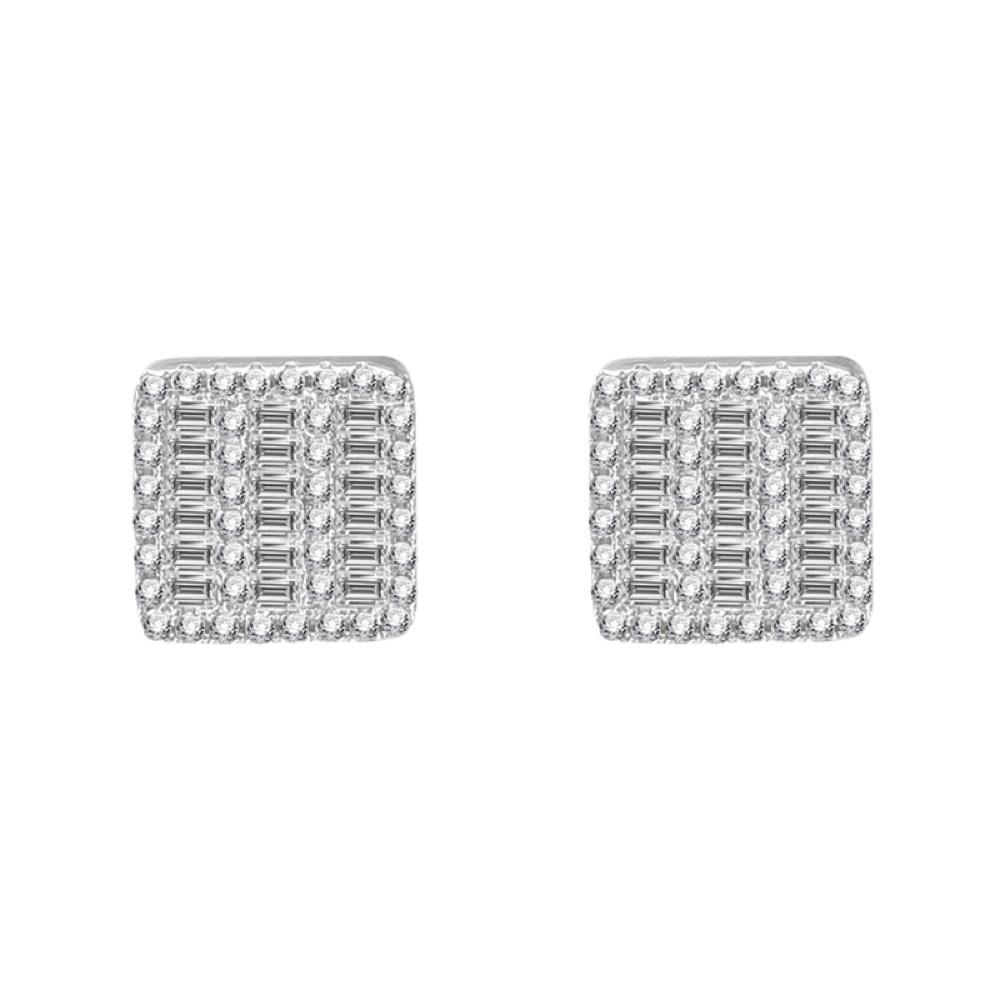 Baguette 3 Row Box CZ Iced Out Earrings .925 Silver White Gold HipHopBling