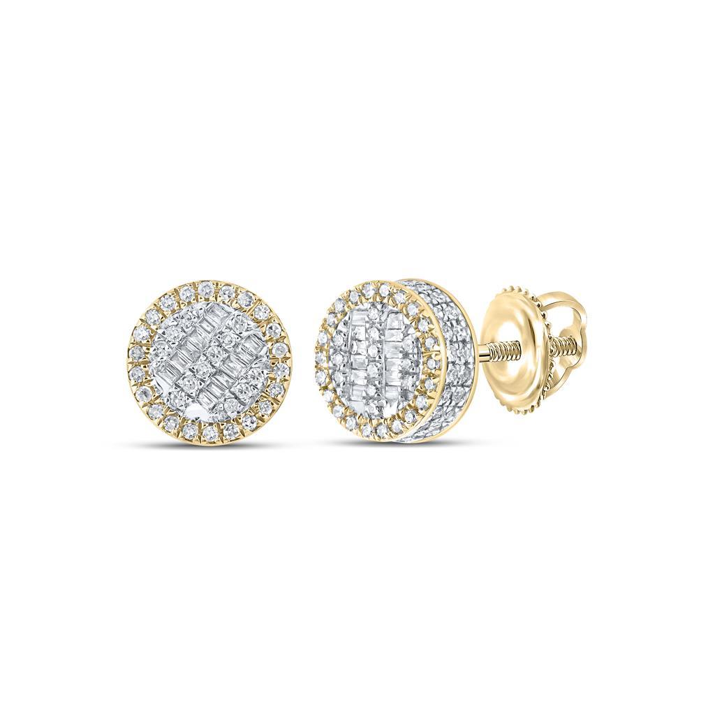 Baguette 3D Circle Diamond Earrings .50cttw 10K Yellow Gold HipHopBling