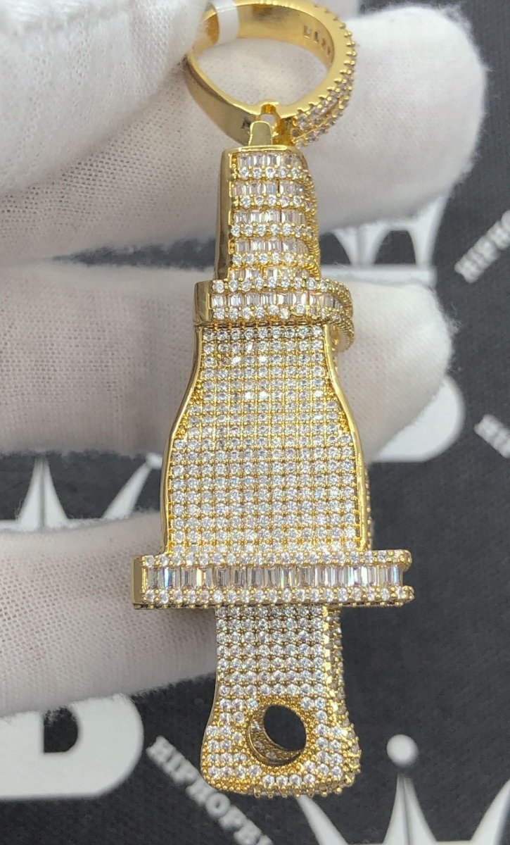 Baguette 3D PLUG CZ Hip Hop Iced Out Pendant Yellow Gold HipHopBling