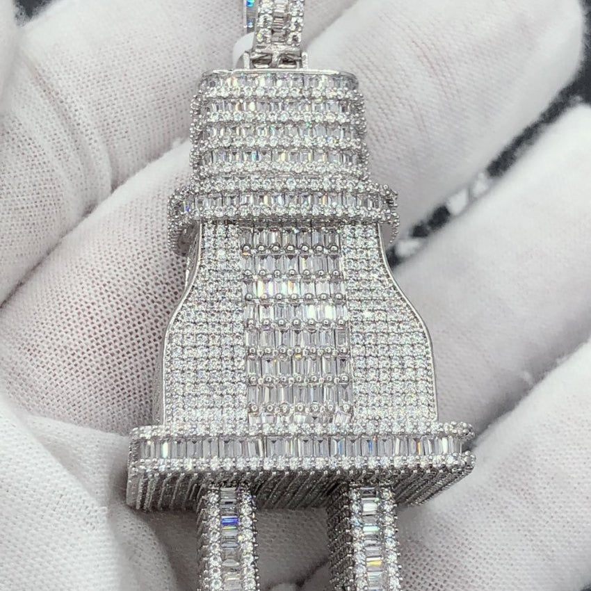 Baguette 3D PLUG CZ Hip Hop Iced Out Pendant Yellow Gold HipHopBling