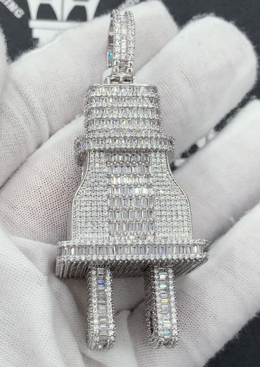 Baguette 3D PLUG CZ Hip Hop Iced Out Pendant Yellow Gold HipHopBling