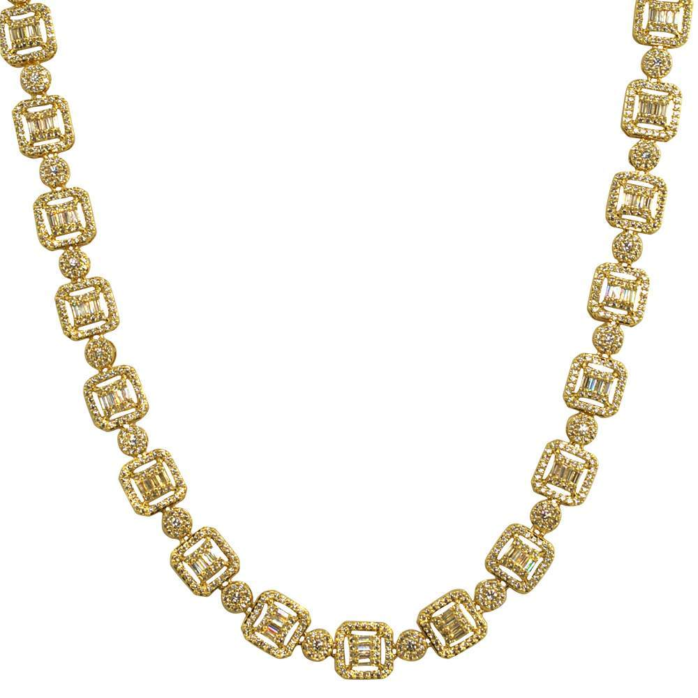 Baguette and Cluster Link CZ Iced Bling Chain White Gold 20" HipHopBling