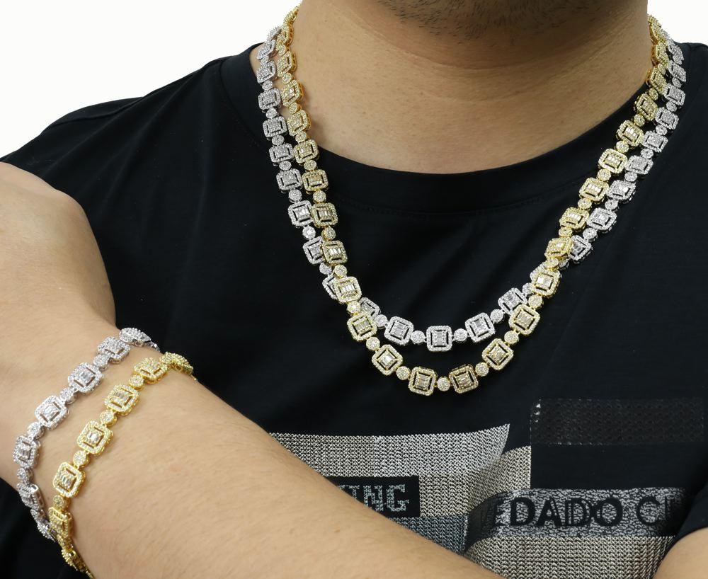 Baguette and Cluster Link CZ Iced Bling Chain White Gold 20" HipHopBling